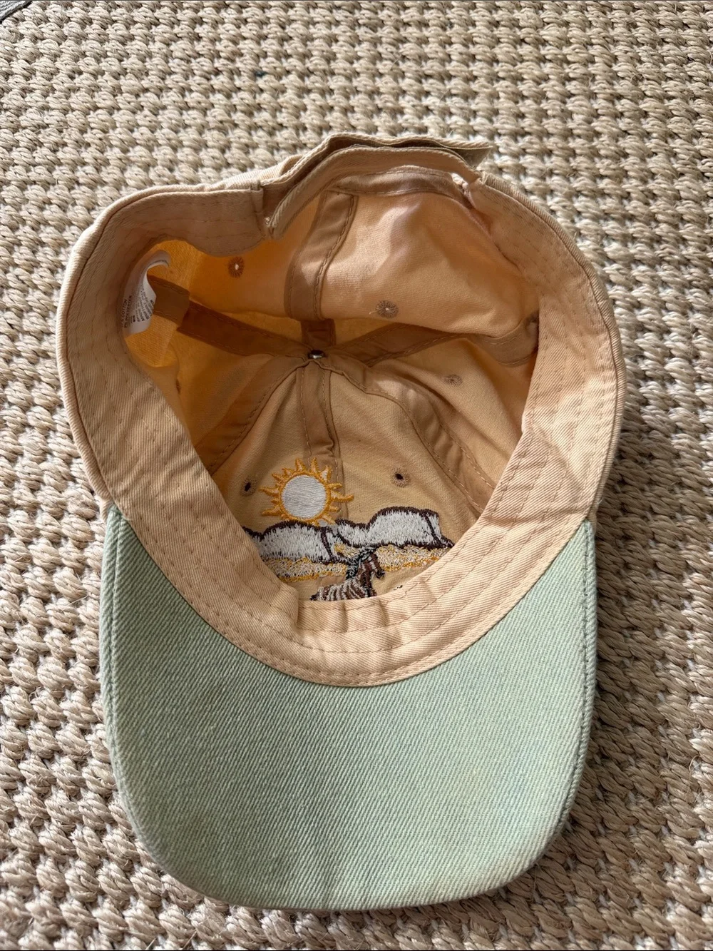 Vintage Beige & Sage Kids Hat with Embroidered Horses adjustable